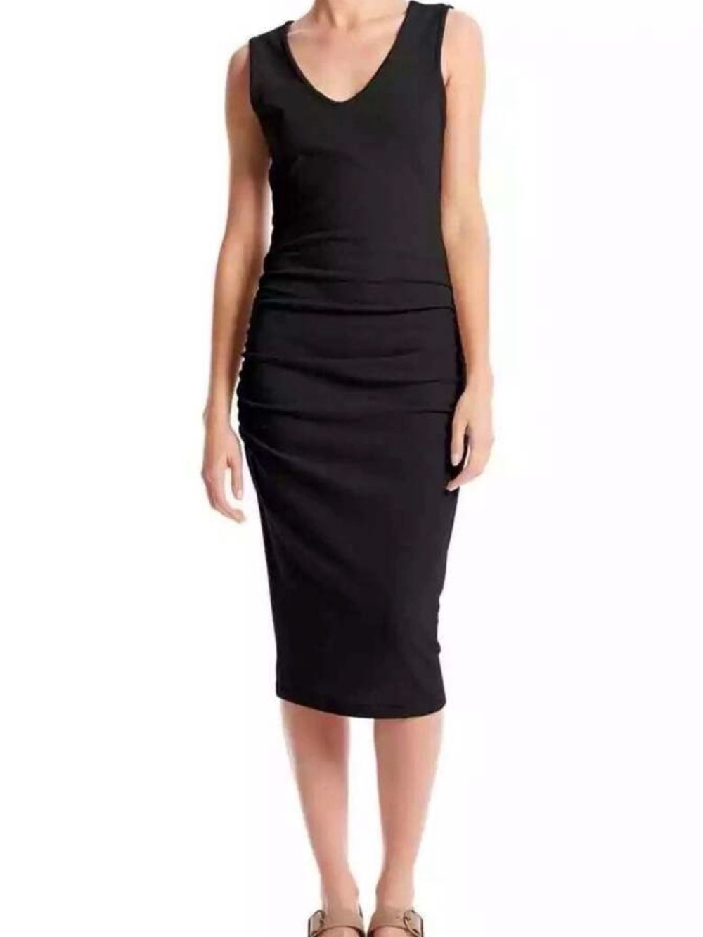 Michael Stars Black Cora Pebble Knit Sleeveless Ruched V-Neck Dress XS NEW